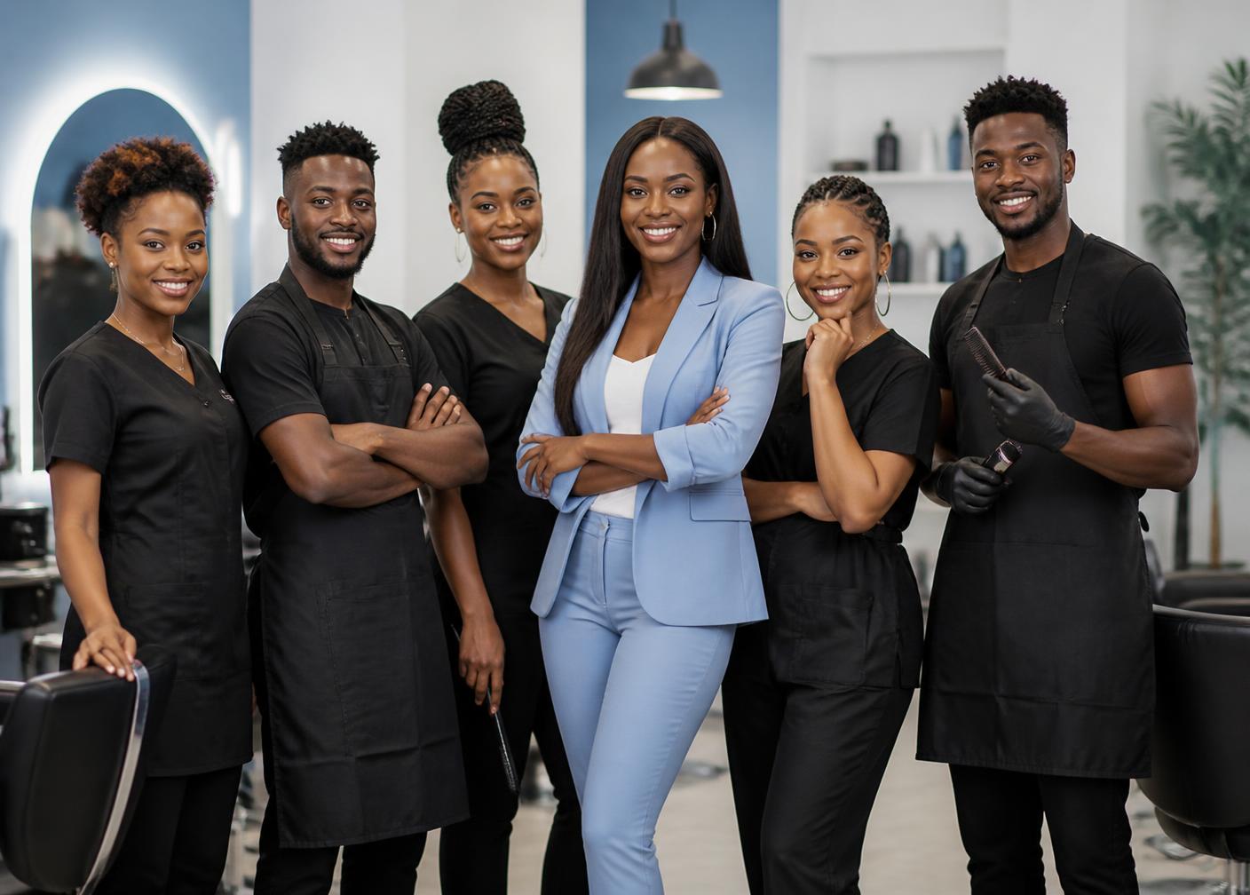 Team of beauty professionals in a modern salon
